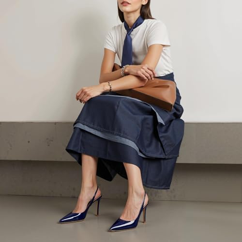 Image of heelchic Slingback Heels for Women Pointed Toe Stiletto Heel Closed Toe Pumps Slip on High Heels 2.95 inch Dress Pumps