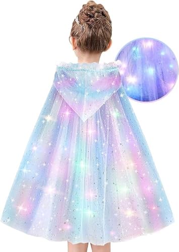 Image of Henfei Princess Dresses for Girls Costume Toys Light UP Cape for Kids Adult Halloween Clothes for Little Girls Dress Up Gifts for 3 4 5 7 9 6 8 10 Year Old
