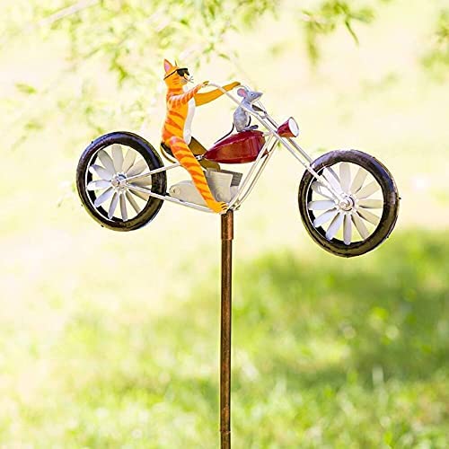 Attddp 2022 Bicycle Metal Wind Spinner,Animal Windmill Whirligig Cat Spinner On A Motorcycle With Standing Pole Garden Decoration Yard Lawn Decoration,Yellow #TOP1