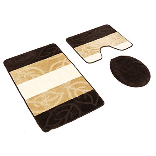 Home Must Haves Badeset, 3-teiliges Badezimmerteppich, Schokoladenblatt-Muster, 101,6 x 61 cm, große Konturmatte (61 x…