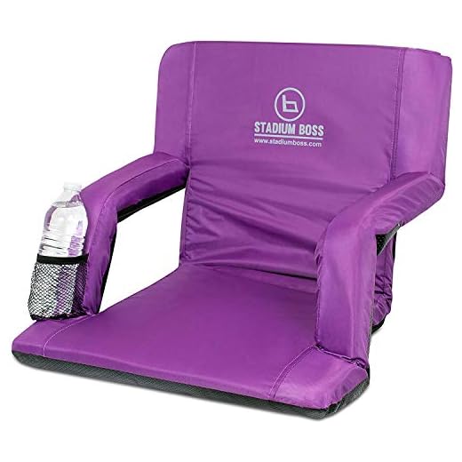 Stadium Boss Recliner Stadium Seat for Bleachers, Benches, Lawns, Backyard, Camping & Beach – Padded Sport Chair, Cushion Backs & Armrest – 6 Reclining Positions – Portable Carry Straps – Purple