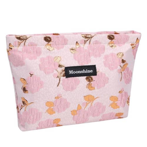 sulanmo Trousse Maquillage Rose en Toile, Trousse de Toillette Femme avec Fermeture éclair, Pochette de Cosmétique Portable pour Voyage, Vacancans, Fitness