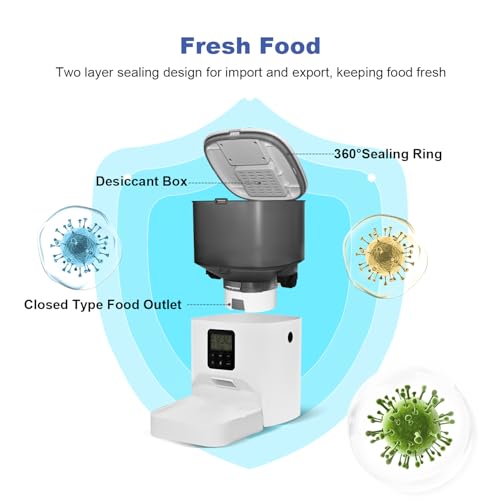 Automatic Cat Feeder, 4L Cat Food Dispenser with 10s Voice Recorder, Pet Feeder up to 8 Meals per Day, Timed Dog Feeder with Dry Food Sealed Ring (White, 4L-Basic) - Image 4