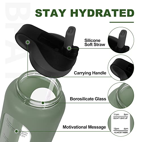 Probttl 32 Oz Glass Water Bottles With Time Marker & Straw - Glass Water Bottle With Bottle Brush - Leakproof Reusable & Bpa Free Motivational Glass Water Bottle For Fitness Gym Sports & Daily Use #TOP1