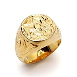 [BFF] ブランド ハワイアンリング メンズ 印台 丸型 ゴールド 18K GP シグネット スタンプ 指輪 男性(ゴールド：Lサイズ、25号)