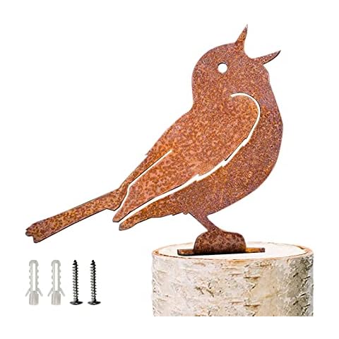 Sing Warbler, Lifelike Patina Metal Birds, Rusty Birds Decoration, Garden Ornaments Silhouette Simulation Bird Figurine Home Decor Rustic Outdoor Patio Yard Adornment Metal Birds Statues Cover