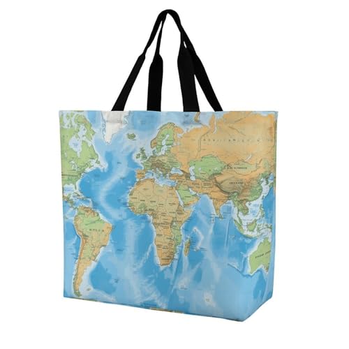 World Map Tote Bag Large Women Casual Shoulder Bag Reusable Grocery Bag Fasion Handbag for Office Shopping Travel3