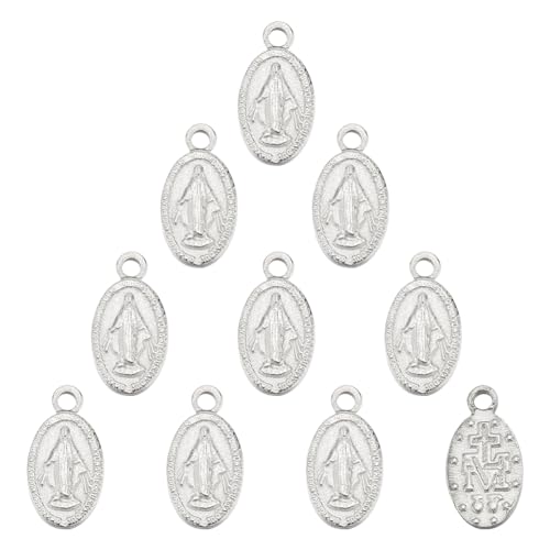UNICRAFTALE 10 pcs 304 Pendentifs en Acier Inoxydable Ovale avec Vierge Marie Balancent Charme Pendentifs D'Atterrissage pour la Fabrication de Bijoux...