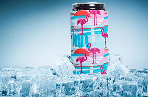 Slim Can Sleeves - Neoprene Bottle Insulator Sleeve Set of 4 Can Beverage Coolers for 12oz Energy Drink & Beer Cans (Fish) (Stripe & Pineapple) - Thumbnail 2