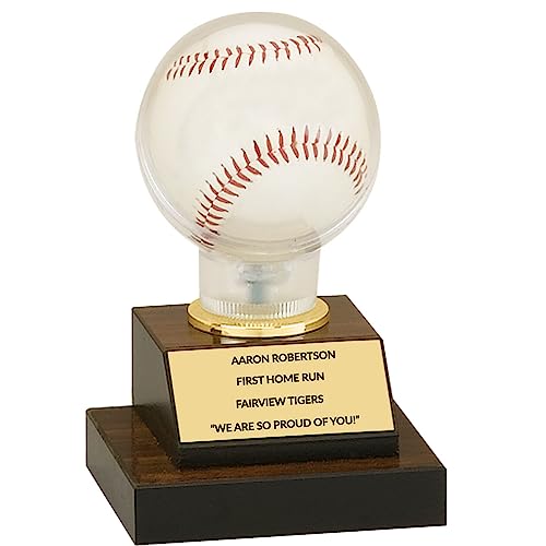 DINN BROS Baseball Display with Custom Engraving Plate, Remember Your Special Baseball, 5 1/4 Inch Tall