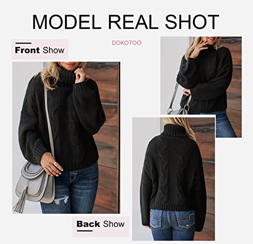 Image of Dokotoo Womens 2026 Winter Fall Solid Turtleneck High Neck Balloon Long Sleeve Sweaters Pullover Outerwear