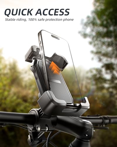Image of Delobon Motorcycle Phone Mount, Bike Phone Holder for 4.7-6.8 Inch Phones, One Hand Operation, for iPhone 15 14 13 12 Pro Max, Galaxy S24 S23 S22, ATV Scooter Accessory