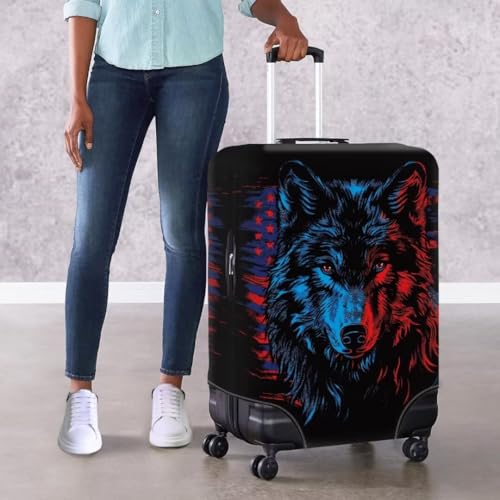 Image of Mumeson Luggage Baggage Protect Cover, Wolf American Flag Suitcase Protection Cover Anti-Scratch Anti-Dirty 18-21 Inch Zip Closure