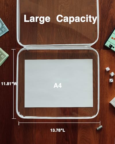 Image of CoiiJoii Board Game Storage,Extra Large Clear Hard Shell Case with Zipper, 3 Packs Board Game Organizer and Storage for Games Puzzle Magazine A4 Paper Craft Hobby Art Supplies