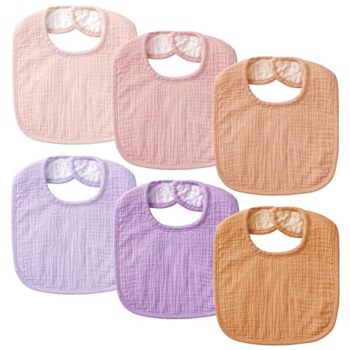 Image of POIKSHARK 6-Pack Muslin Baby Bibs for Unisex Boys Girls, Cotton Baby Drool Bibs, Drooling and Teething Bibs for Infant