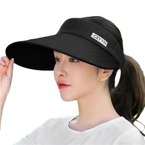 Cappellini Visiere Donna in Cotone Ampio Bordo Anti-UV Tinta unita Cappello Sole Anti Sole Traspirante Cappellini Chic Sport Outdoor Cap Confortevole Casual per l'Estate Spiaggia e Viaggi, 01-nero