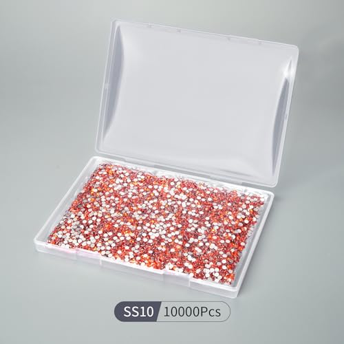 Image of 10000PCS Orange Rhinestones Bulk, Flat Back Crystal Glass Stone Round Gems,SS10, 2.7-2.9mm