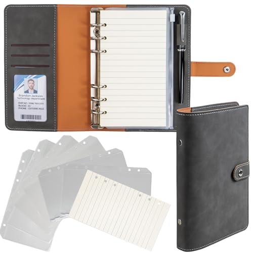 Classeur A6 rechargeable cuir synthétique gris à 6 anneaux pour homme et femme