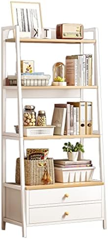 Industrial Ladder Shelves, Freestanding Display Bookcase, Utility Organizer Shelves, with 2 Drawers and 4 Tier Open Shelves, for Living Room Home Office Kitchen ( Color : White , Size : 43*30*150cm )