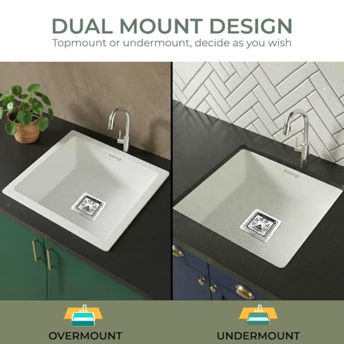 Image of BASINQU Quartz Sink for Kitchen | 18x16x9 Inches Sand-Pluto Single Bowl Kitchen Sink | Granite UV Protected, Granite Scratch Resistant, Undermount /Topmount