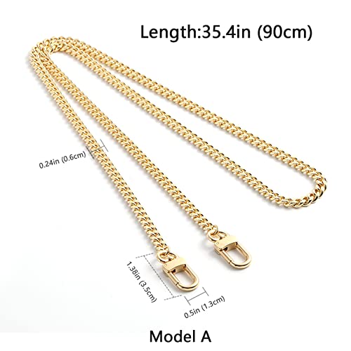 Image of jiesinlov Thin Purse Chain Strap CrossBody Handbag Gold Long bag Chains Shoulder Bag Strap Replacement,with Metal Buckles For Pochette (A 35.4in)