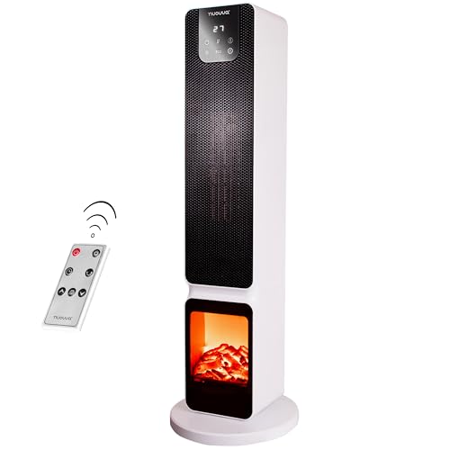 Electric Heater Energy Efficient – Ceramic Heater Fan with Fireplace Display – Heaters for Home Low Energy – Portable Halogen Heater Fan – White Ceramic Heater – by Nuovva Electric Heater Energy Efficient – Ceramic Heater Fan with Fireplace Display – Heaters for Home Low Energy – Portable Halogen Heater Fan – White Ceramic Heater – by Nuovva