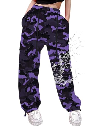 Image of Cromoncent Cargo Pants Girls & Women Parachute Pants Y2K Baggy Rave Clothes Waterproof with Pockets, 6 Years - 3XL