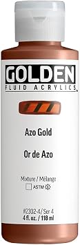 GOLDEN Fluid Acrylics, Azo Gold, 4 fl. oz. Bottle, Professional Acrylic Paint, Transparent