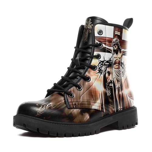 Waterproof Leather Jesus Combat Boots for Men Women, Christian Work Biker Boots for Motorcycle, Hiking, Casual Wear