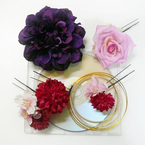 髪飾り 花 ダリアdpとバラ 紫 簪 成人式 振袖 結婚式 卒業式 袴 浴衣 着物 かんざし