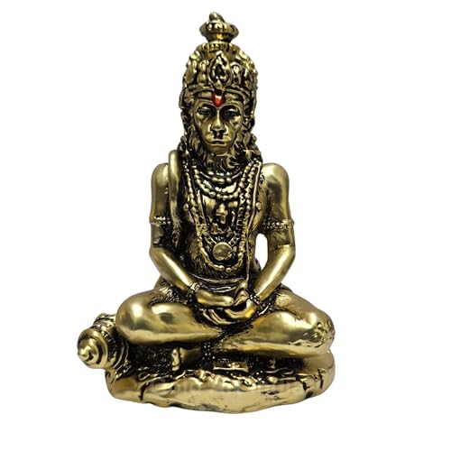 Image of Gold Art India Hanuman ji murti Home Decor Article | Mediating Bajrangbali Idol for Gifting | Maruti Statue for Puja & Office Desk | Hanuman for House Warming (5 x 3)