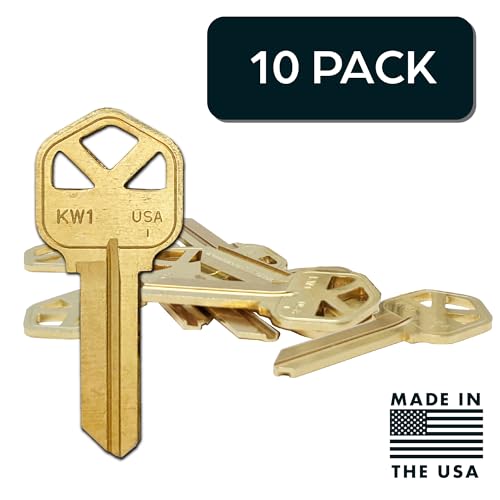 Kwikset Key Blanks in Premium Brass Quality | KW1 Uncut Blank Keys for Home and Professional Use | Pack of 10 Keys