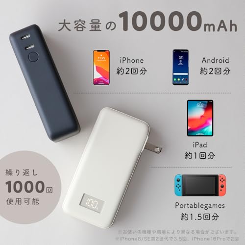 MOTTERU コンセント一体型 モバイルバッテリー 10000mAh PD30W入出力 2in1 残量表示ディスプレイ PSE適合製品 MOT-MBAC10001-EC の商品画像 5