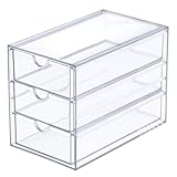 SUMTree Clear Hair Accessory Organizer Box with 3 Drawers, Plastic Hair Accessory Organizer Box, Hair Accessory Container for Bathroom, Closet, Desk, Office, 12.8 * 17.5 * 10.6cm