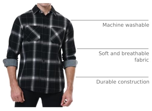 Image of WARHORSEE Flannel Shirt for Men Long Sleeve Button Down Plaid Shirts | Soft Cotton Blend for Multi-season Wear, Lightweight yet Warm, Dual buttoned storage pockets, Machine Washable Easy Care
