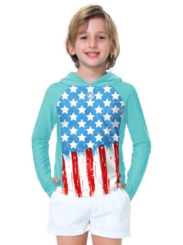 Image of AOBUTE Unisex Kids Long Sleeve Hoodie Rash Guard Boys UPF 50+ Swim Top with Thumb Hole 3-12 Years