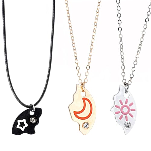 Best Friend Necklaces Forever Ever Necklace for 3 Split Heart Engraved Weirdo Sun Star Moon Pendant Necklaces Matching Puzzle Set Sisters Friendship Thanksgiving Day