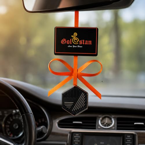 Image of YOURKARTS.COM Sanatan Hanging Perfume for Car | Premium Car Air Freshener Hanging with Decorative Orange Ribbon | Stylish Rear View Mirror Perfume for Car Interior, Dashboard Decor & Fresh Drive
