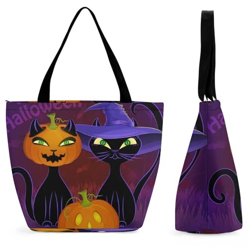 Sac shopping chat d'Halloween pour femme : grand sac à bandoulière de voyage 32cm