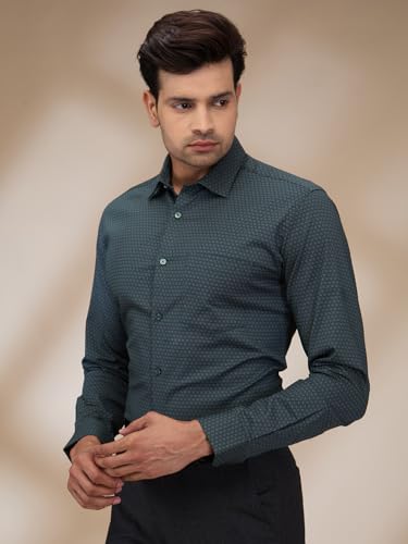 Image of Park Avenue Men's Print Pattern Slim Fit Cotton Blend Full Sleeve Semi Cut Away Collar Formal Shirt