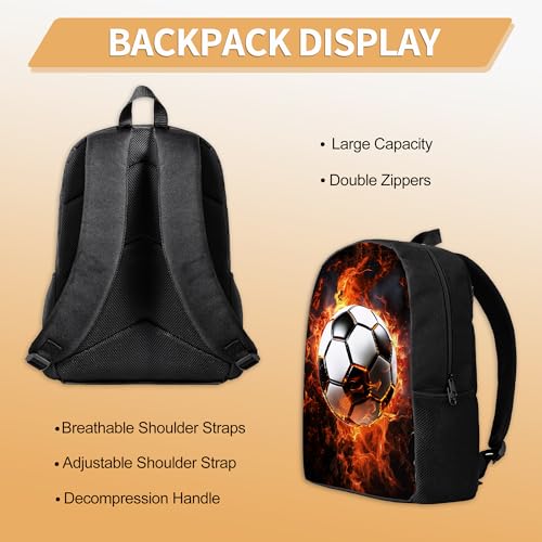 3PCS Boys Backpack, Kids Back To School Backpack with Lunch Box Pencil Case Set, Cool Soccer Backpack for Boys Teens, 17" Schoolbag Bookbag for Elementary Middle High School Students4