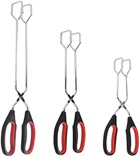 TENTA KITCHEN Kitchen Cooking Scissor Tongs Baking Bread Food Tong Stainless Steel Barbecue Salad Grilling Tongs with Set of 3 Sizes(9/11/12.8 Inches)