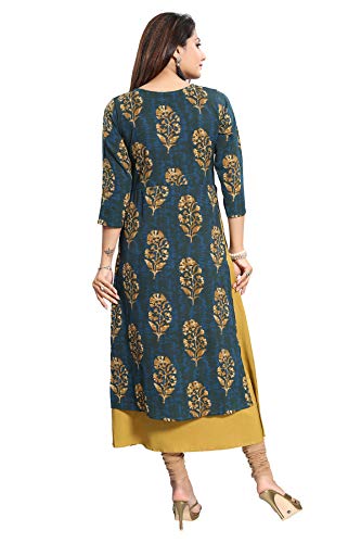 Image of ALC Creations Women's Faux Crepe A-Line Kurti(ALC4054 Green XL)