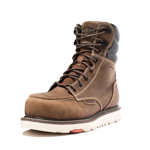 BRUNT Marin Welted (Comp Toe) - Men’s Size 9.5, Dark Tan - 8" Waterproof Safety Toe Wedge Work Boot - Goodyear Welt Construction - EH & ESR Rated - Oil & Slip Resistant - Adjustable Width System