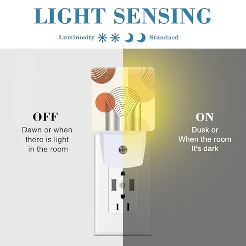 Image of Plug in Night Lights Bohemian Art Abstract Lines Nightlight Plug Into Wall Dusk to Dawn Sensor LED Night Light for Kid Girls Boys Women Room Decor,Hallway,Kitchen,Bathroom,Nursery,Stairs