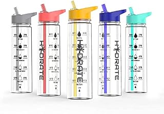 HYDRATE Water Bottles Motivational premium 900ml water bottles with straw  Daily water intake with Time Markings, BPA-Free. Leak proof Ideal for hydration at office, gym. (Coral)