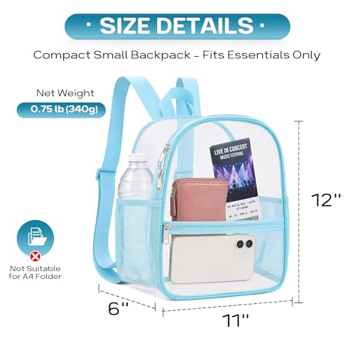 Image of Oraben Small Clear Backpack for Stadium Events Stadium Backpack Waterproof 12x6x12 Clear Bag for Adult Concert Sport Work