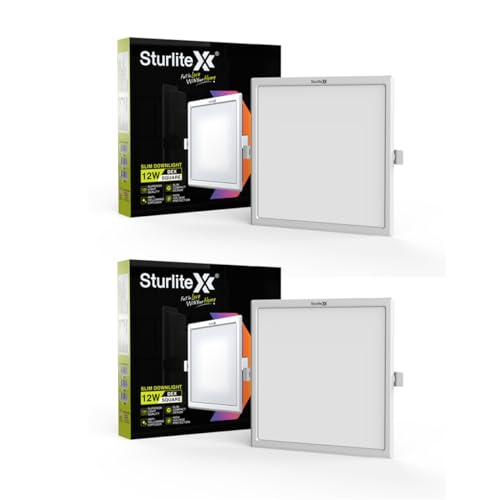 Image of Sturlite Dex 12W Square LED Downlight|Cool White Color Temperature (6.5k)|Cut-Out 4 Inch|1200 Lumens Recessed Panel & Surge Protection Ceiling Light for Multiple Usage - (Pack of 2)