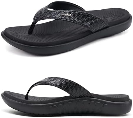 KuaiLu Flip Flops Vrouwen leren teenslippers met steun voor