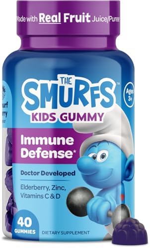 Smurfs Kids Immune Support Gummies | Black Elderberry Vitamin C and Zinc Kids Immunity Gummies | Made with Real Fruit | Doctor Developed | Non-GMO & No Artificial Flavors or Colors | 40 Gummies